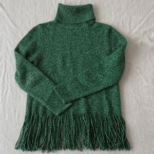 Zimmermann Green Turtleneck Fringe Sweater. Size 2/small